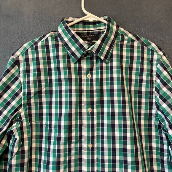 Banana Republic Plaid Shirt Button Non Iron Slim Fit Dress Mens Medium Preppy - Picture 7 of 11